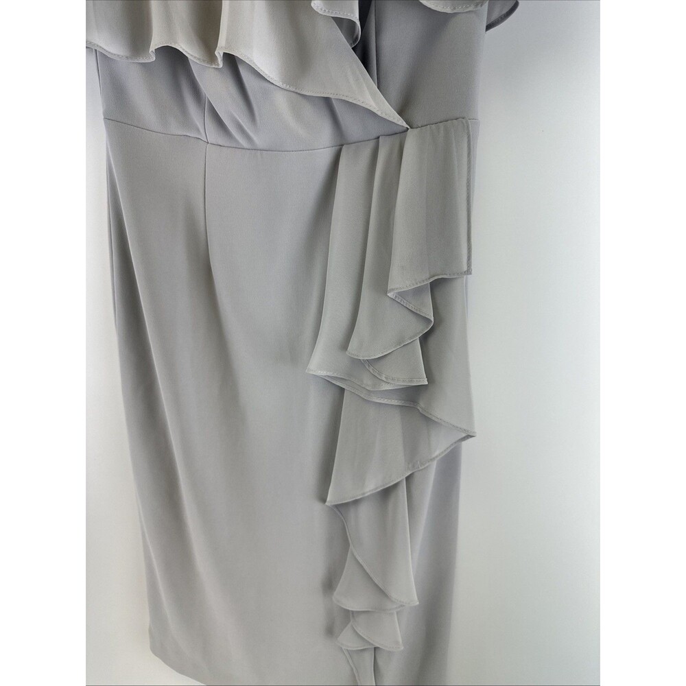 Joseph Ribkoff Dress Gray Chiffon Ruffle Shawl V-Neck Womens 4 - Picture 4 of 12